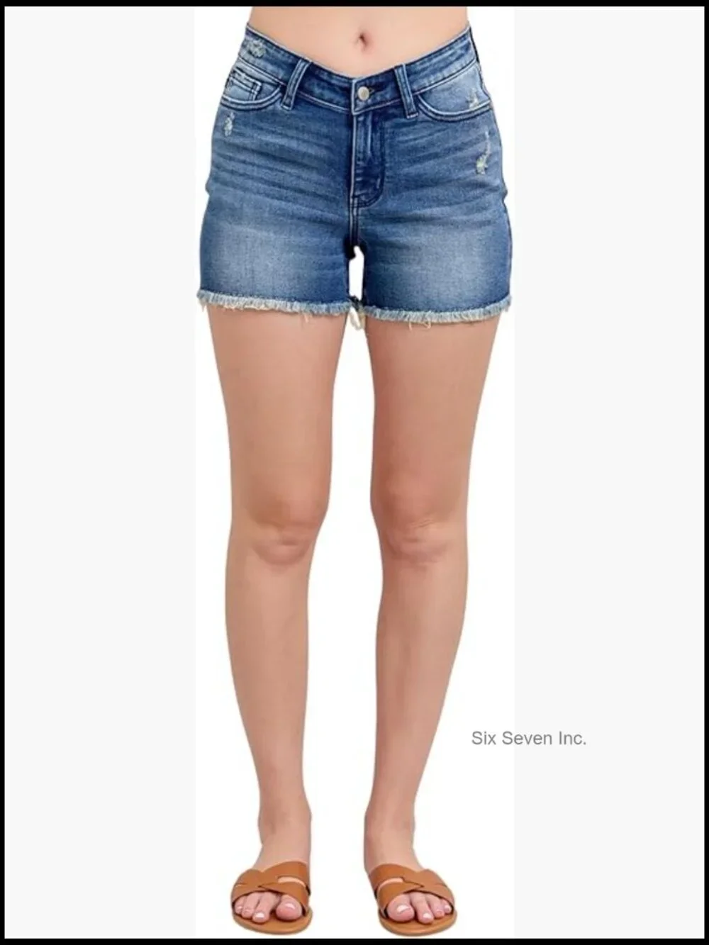 High Waist V-Front Fray Hem Denim Shorts